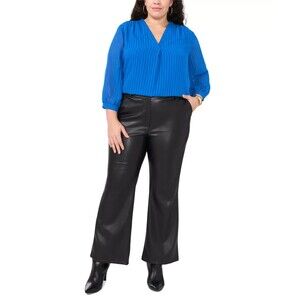 Vince Camuto Women's Plus Size Shadow-Striped 3/4-Sleeve Top Blouse Blue 2X